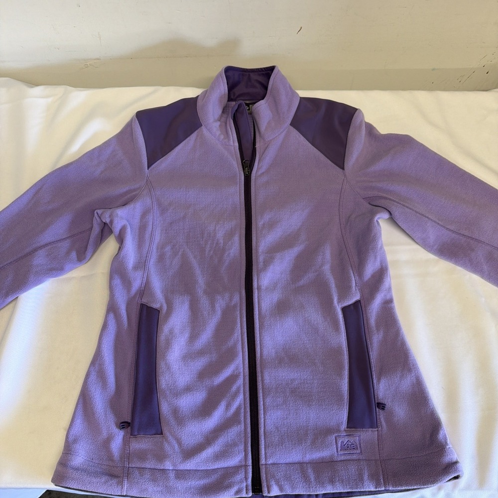 REI Jacket Womens Medium Purple Fleece Full Zip Outdoor Lightweight Hiking Layer